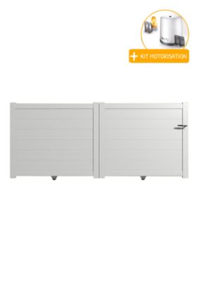 Portail alu coulissant plein en kit +MOT dim. L.3500 (entre piliers) X H.1700 mm  Blanc (RAL 9010)