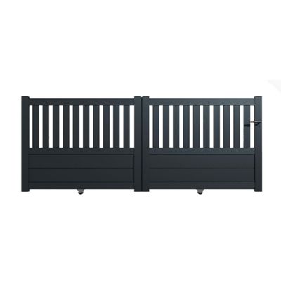 Portail alu coulissant semi-ajouré en kit dim. L.3500 (entre piliers) X H.1300 mm  Gris (RAL 7016)