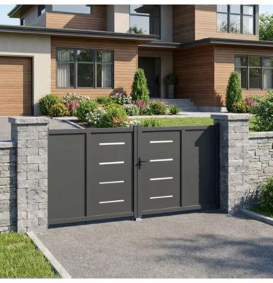 Portail ALU Lorient largeur 3m00 - Ht 1m70 - Gris - Motorisé | Castorama