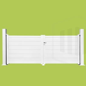 Portail aluminium 2 vantaux SHELBY blanc Haut 140 x Larg 300 cm - Remplissage lames horizontale