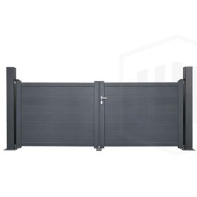 Portail aluminium 2 vantaux SHELBY Gris 7016 Haut 160 x Larg 350 cm - Remplissage lames horizontale