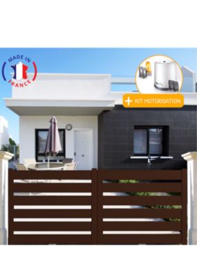 Portail aluminium coulissant SAH en kit + Motorisation dimensions L.3000 (entre piliers) X H.1900 mm Marron (RAL 1247)