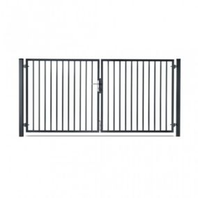 Portail barreaudé acier galvanisé passage 3m00 H 1m85 Gris anthracite