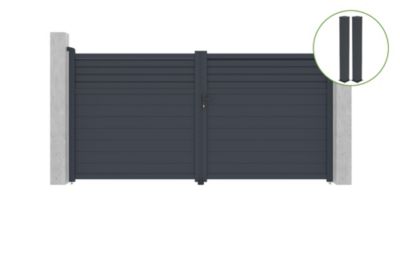 Portail battant 3,5m CARPATIA H.180cm alu gris + 2 poteaux 20x20cm H.190cm