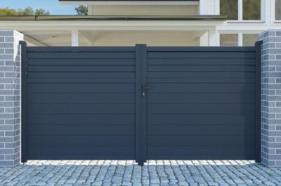 Portail battant 3,5m CARPATIA H.180cm alu gris + 2 poteaux 20x20cm H.190cm