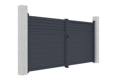 Portail battant 3,5m CARPATIA H.180cm alu gris + 2 poteaux 20x20cm H.190cm