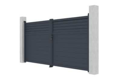 Portail battant 3,5m CARPATIA H.180cm alu gris + 2 poteaux 20x20cm H.190cm