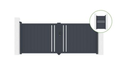 Portail battant 3,5m GIONA H.140cm alu gris + Portillon 1M CIMONE H.140cm alu