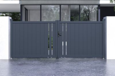 Portail battant 3,5m GIONA H.140cm alu gris + Portillon 1M CIMONE H.140cm alu