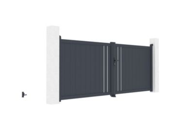Portail battant 3,5m GIONA H.140cm alu gris + Portillon 1M CIMONE H.140cm alu