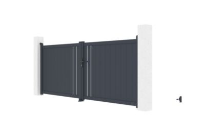 Portail battant 3,5m GIONA H.140cm alu gris + Portillon 1M CIMONE H.140cm alu