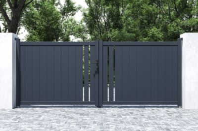 Portail battant 3,5m GIONA H.140cm alu gris + Portillon 1M CIMONE H.140cm alu