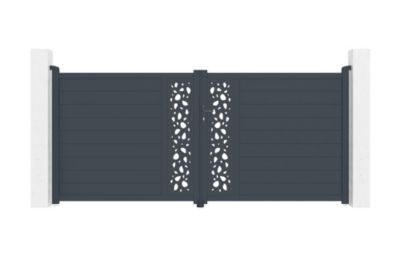 Portail battant 3,5m SUNNY H.160cm aluminium gris + Portillon 1m SUNNY H.160cm + 4 poteaux ELDA