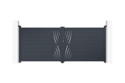 Portail battant 3,5m VELETA H.140cm aluminium gris