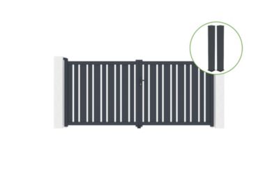 Portail battant 3,5m VEYMONT H.160cm alu gris + 2 poteaux 20x20cm H.190cm