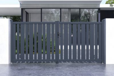 Portail battant 3,5m VEYMONT H.160cm alu gris + 2 poteaux 20x20cm H.190cm