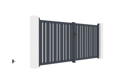 Portail battant 3,5m VEYMONT H.160cm alu gris + 2 poteaux 20x20cm H.190cm