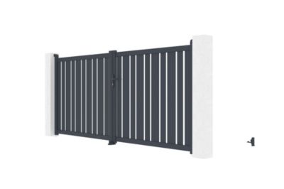 Portail battant 3,5m VEYMONT H.160cm alu gris + 2 poteaux 20x20cm H.190cm