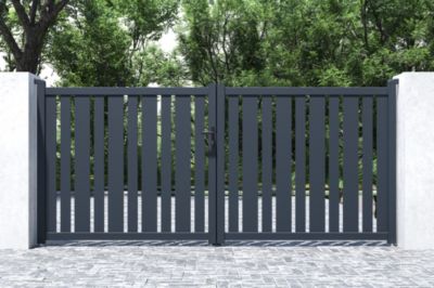 Portail battant 3,5m VEYMONT H.160cm alu gris + 2 poteaux 20x20cm H.190cm