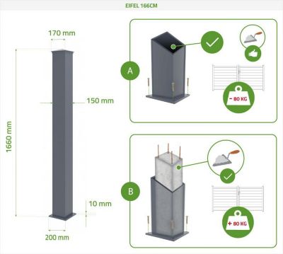 Portail battant 3m EIGER H.140cm + 2 poteaux H.166cm aluminium gris