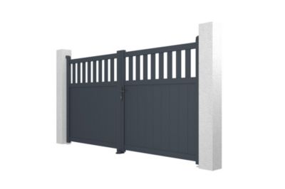 Portail battant 3m SANTIS H.160cm aluminium gris + 2 poteaux ELDA ...