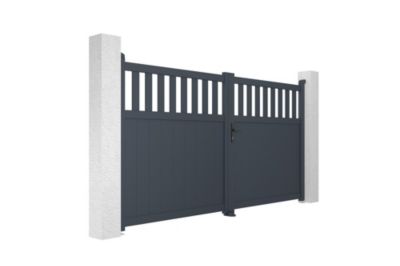 Portail battant 3m SANTIS H.160cm aluminium gris + 2 poteaux ELDA ...