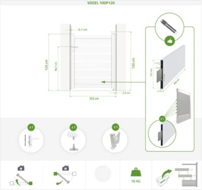 Portail battant 3m VOGEL H.120cm + Portillon 1m VOGEL H.120cm aluminium blanc