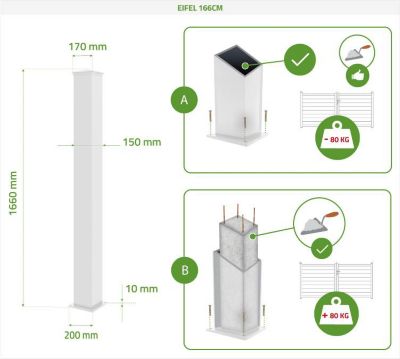 Portail battant 3m VOGEL H.140cm + 2 poteaux H.166cm aluminium blanc