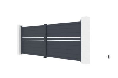 Portail battant 4m CIMONE H.140cm alu + portillon CIMONE H140 GRIS