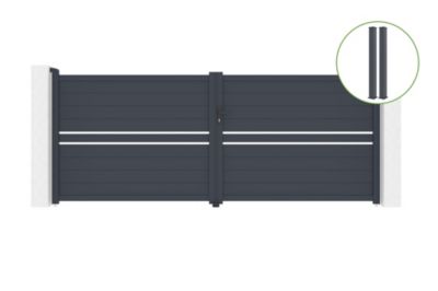Portail battant 4m CIMONE H.160cm alu + 2 poteaux EIFEL 15x15cm H.190cm GRIS