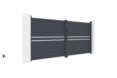 Portail battant 4m CIMONE H.160cm alu + 2 poteaux EIFEL 15x15cm H.190cm GRIS