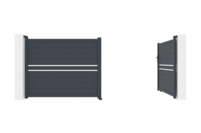 Portail battant 4m CIMONE H.160cm alu + 2 poteaux EIFEL 15x15cm H.190cm GRIS