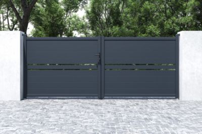 Portail battant 4m CIMONE H.160cm alu + 2 poteaux EIFEL 15x15cm H.190cm GRIS