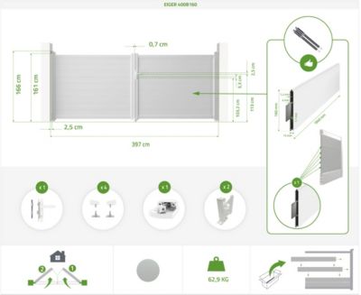 Portail battant 4m EIGER H.160cm blanc aluminium