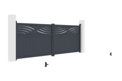 Portail battant 4m HALTI H.140cm alu gris + 2 poteaux 20x20cm H.166cm