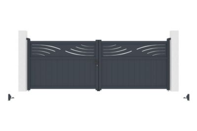 Portail battant 4m HALTI H.140cm alu gris + 2 poteaux 20x20cm H.166cm