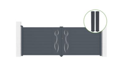 Portail battant 4m LIFE H.140cm alu gris + 2 poteaux 20x20cm H.166cm