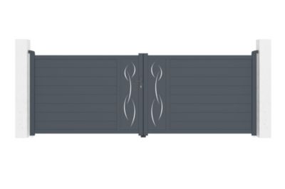 Portail battant 4m LIFE H.140cm alu gris + 2 poteaux 20x20cm H.166cm