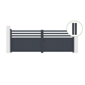 Portail battant 4m NEVIS H.140cm alu gris + 2 poteaux 20x20cm H.166cm