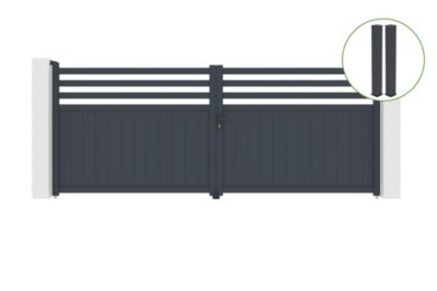 Portail battant 4m NEVIS H.160cm alu gris + 2 poteaux 20x20cm H.190cm