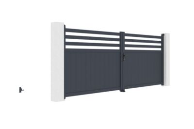 Portail battant 4m NEVIS H.160cm alu gris + 2 poteaux 20x20cm H.190cm