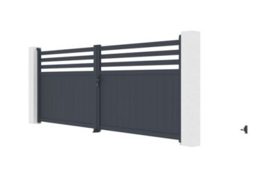 Portail battant 4m NEVIS H.160cm alu gris + 2 poteaux 20x20cm H.190cm