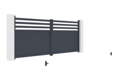 Portail battant 4m NEVIS H.160cm alu gris + 2 poteaux 20x20cm H.190cm