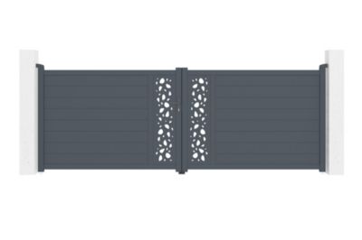 Portail battant 4m SUNNY H.140cm alu gris + 2 poteaux 20x20cm H.166cm