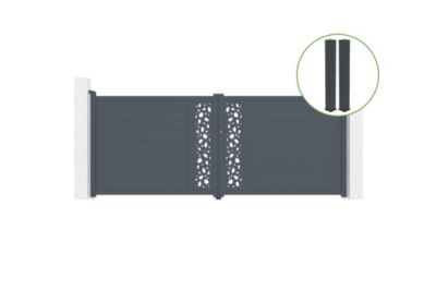 Portail battant 4m SUNNY H.160cm alu gris + 2 poteaux 20x20cm H.190cm