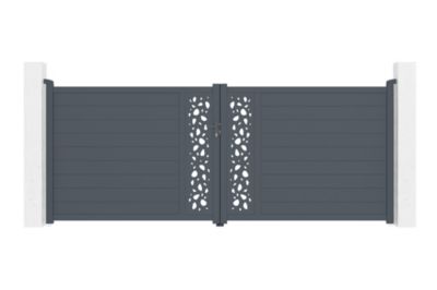 Portail battant 4m SUNNY H.160cm alu gris + 2 poteaux 20x20cm H.190cm
