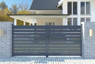 Portail battant 4m VOGEL H.160cm + Portillon 1m VOGEL H.160cm aluminium gris