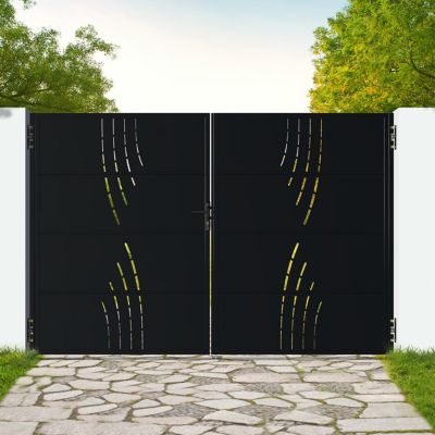 Casanoov Portillon Acier 1m NALI VELETA H.140cm Noir Mat - Design Moderne Avec Motif Nature
