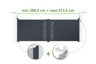 Portail battant ajustable en largeur 4m ARLBERG H.140cm alu gris