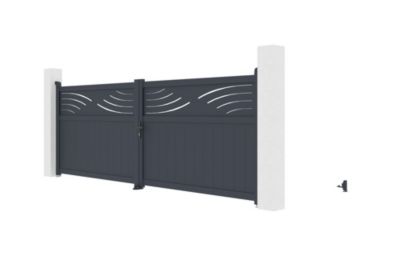 Portail battant ajustable en largeur 4m HALTI H.140cm alu gris